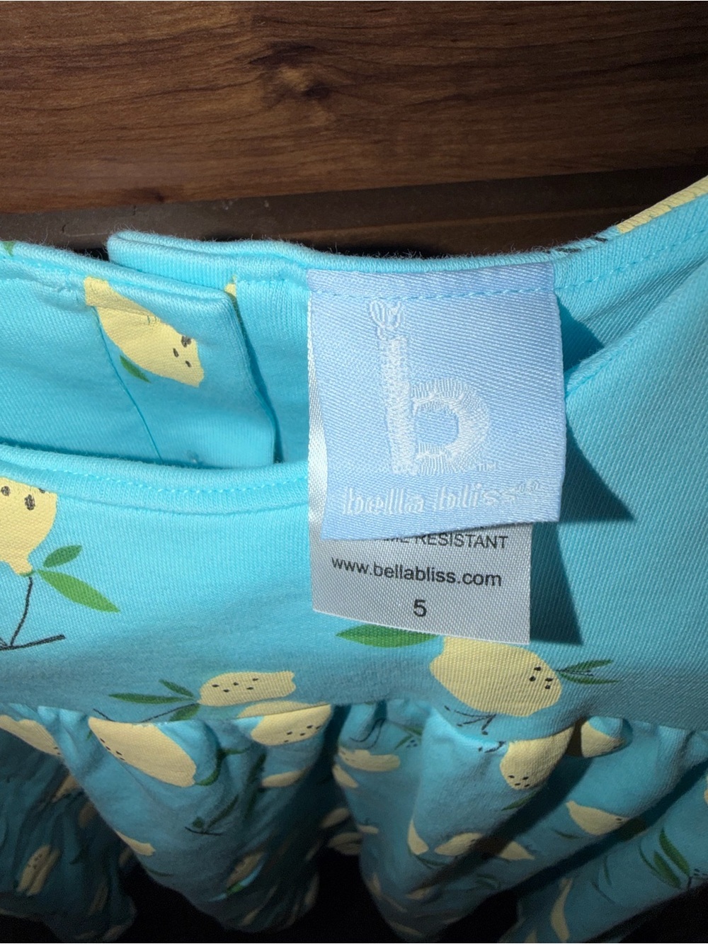 bella bliss | Aqua Dress with Yellow Lemon Print, size 5 - Picture 2 of 3
